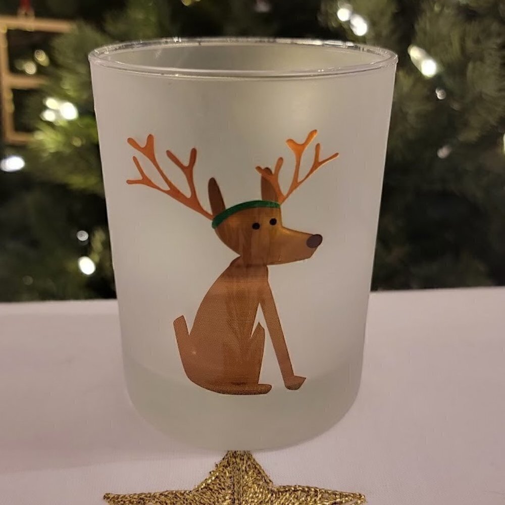 Culver Christmas Reindeer Dog Frosted Double Old Fashioned Glasses (Set of 4)